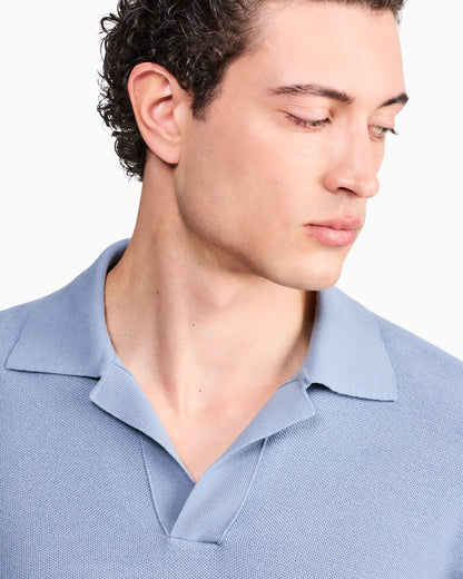 Knit polo regular fit honeycomb stitch virgin wool