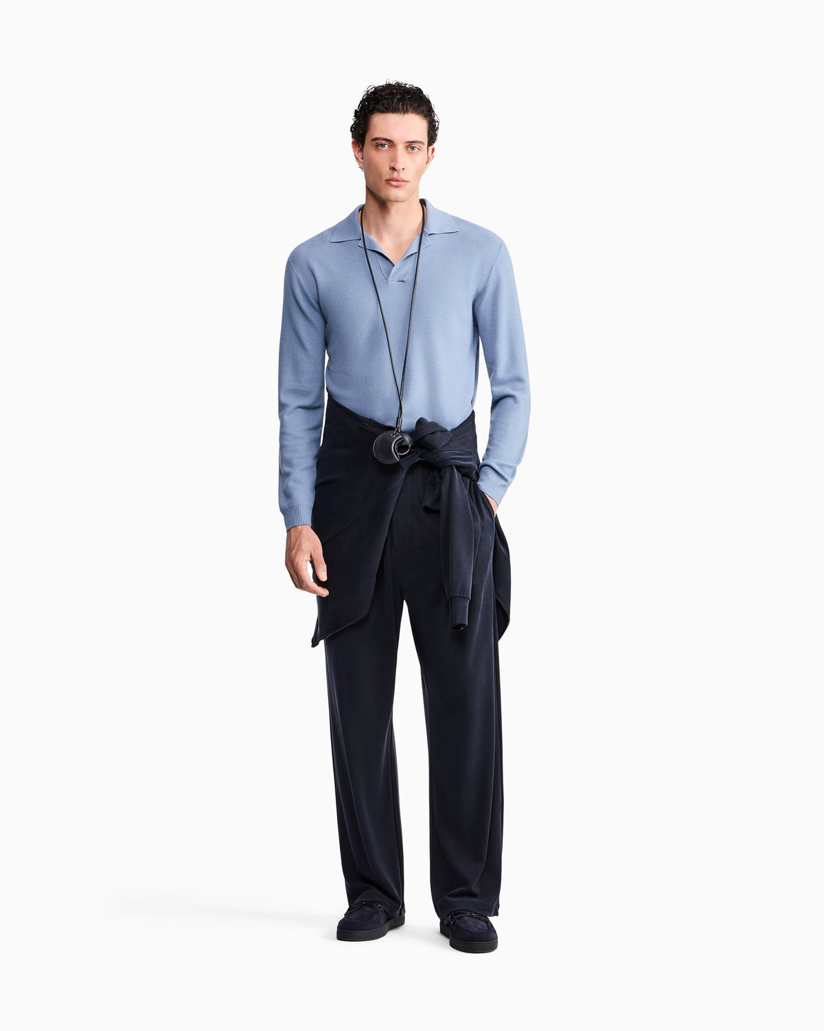 Knit polo regular fit honeycomb stitch virgin wool