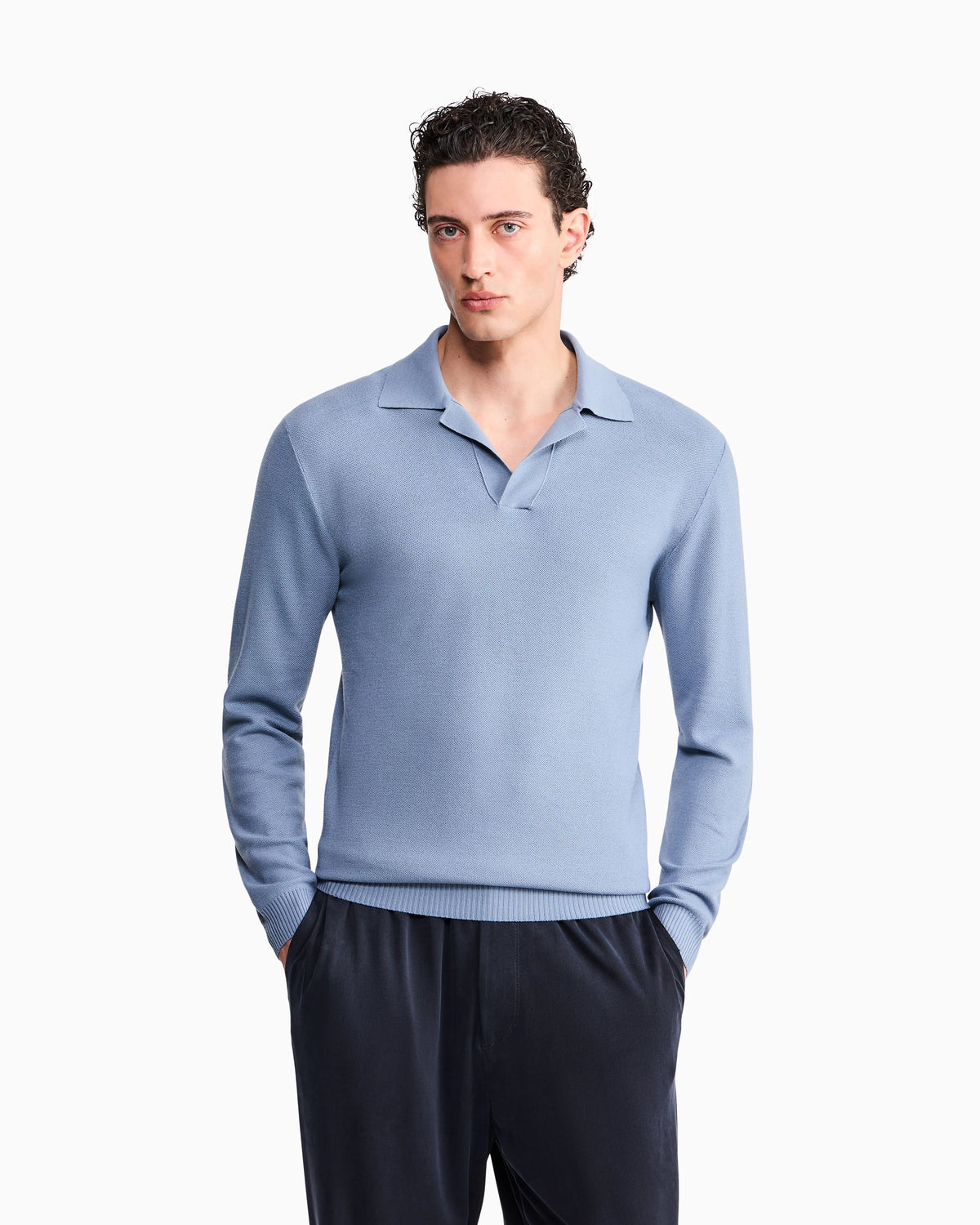 Knit polo regular fit honeycomb stitch virgin wool