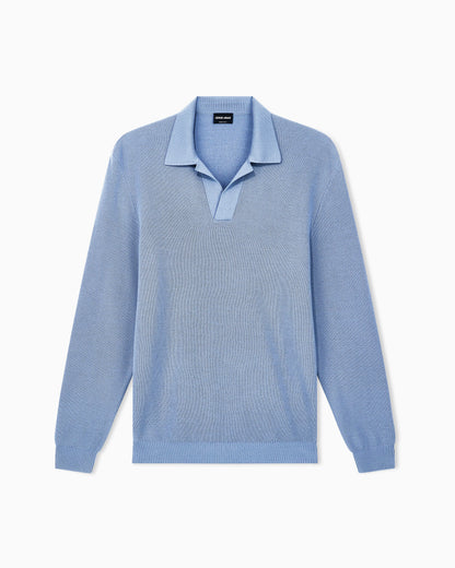 Knit polo regular fit honeycomb stitch virgin wool