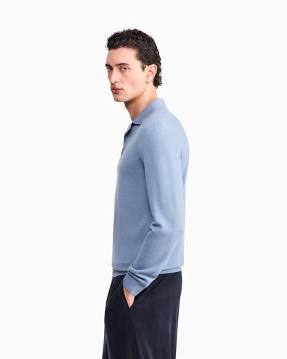 Knit polo regular fit honeycomb stitch virgin wool