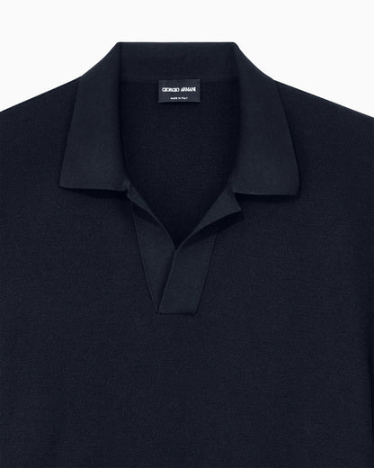 Knit polo regular fit honeycomb stitch virgin wool