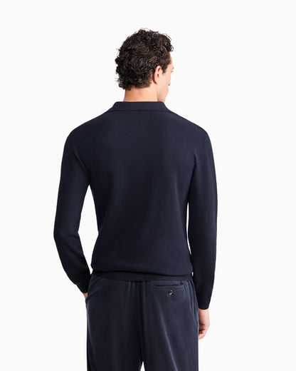 Knit polo regular fit honeycomb stitch virgin wool