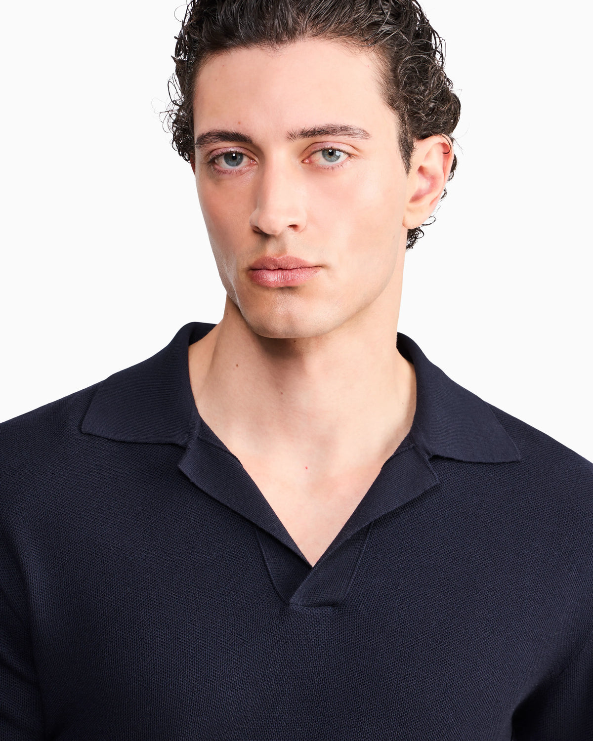 Knit polo regular fit honeycomb stitch virgin wool