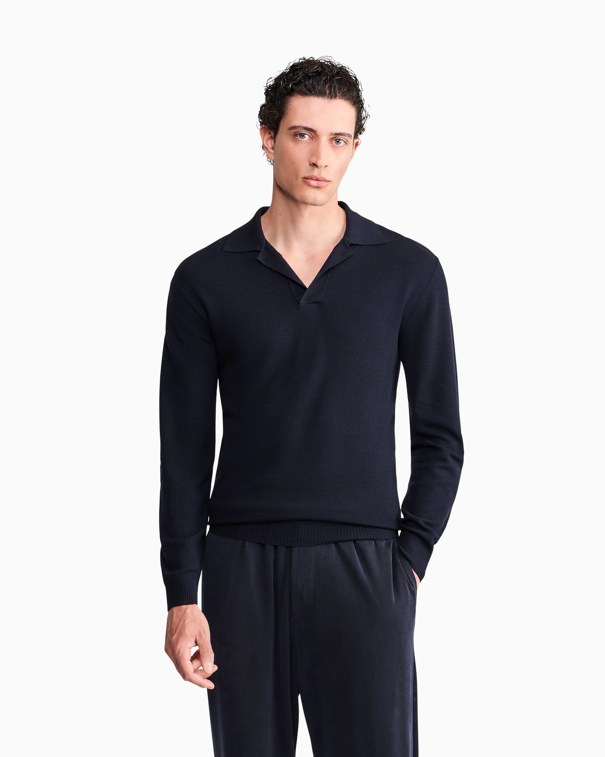 Knit polo regular fit honeycomb stitch virgin wool