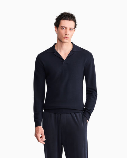 Knit polo regular fit honeycomb stitch virgin wool