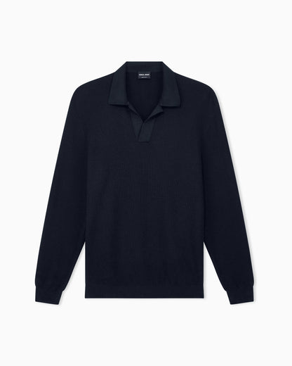 Knit polo regular fit honeycomb stitch virgin wool