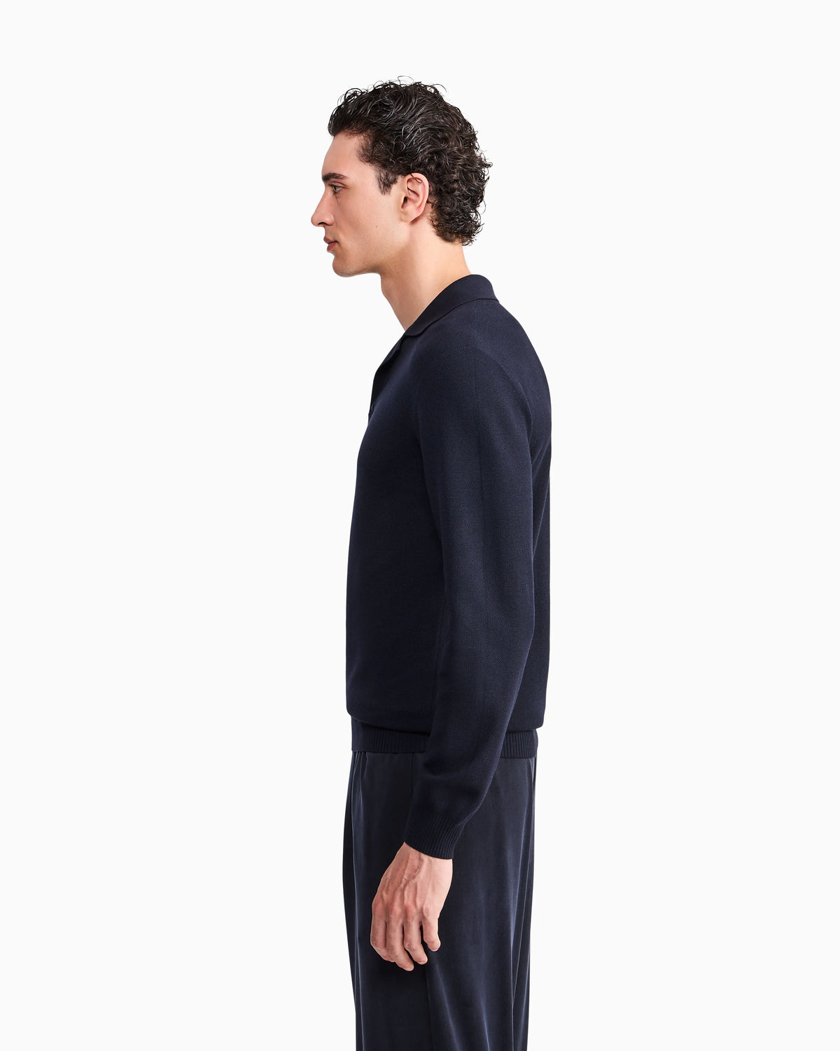 Knit polo regular fit honeycomb stitch virgin wool