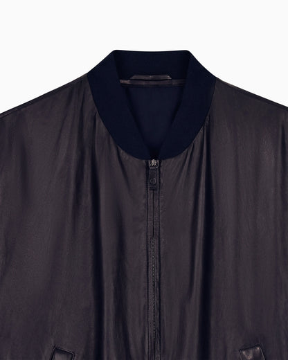 Blouson jacket oversized fit leather with silk lining
