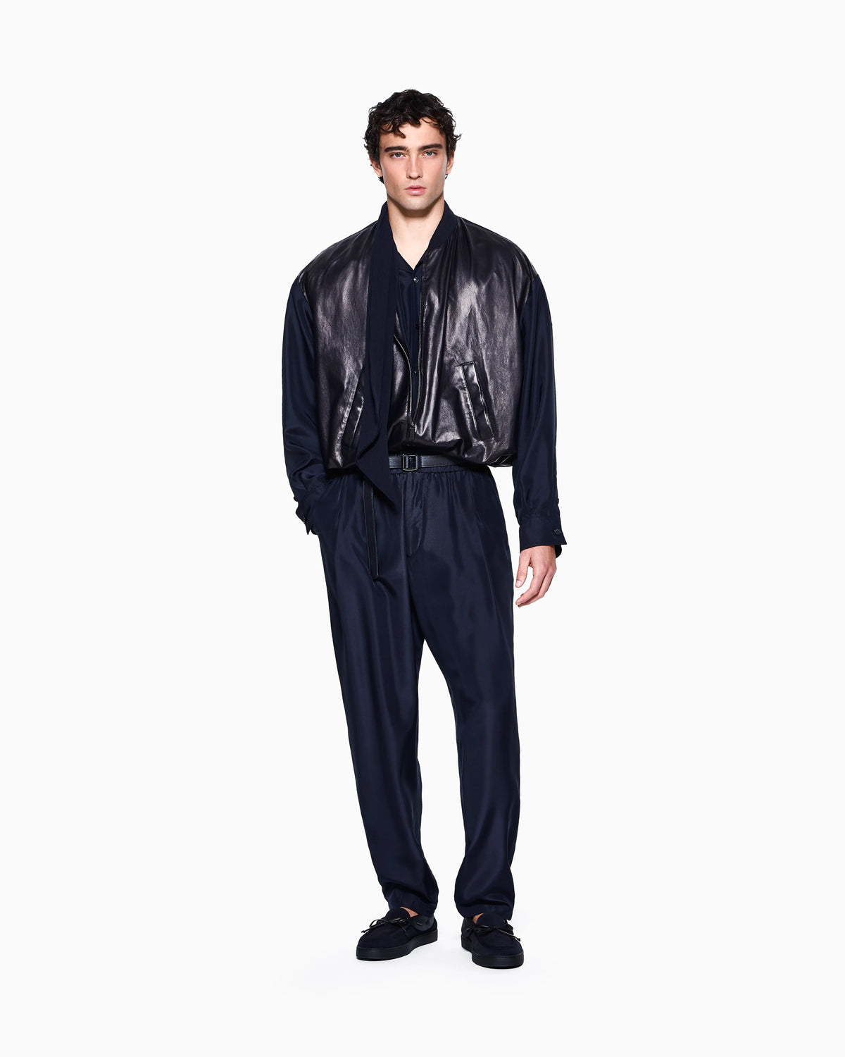 Blouson jacket oversized fit leather with silk lining