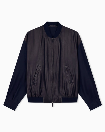 Blouson jacket oversized fit leather with silk lining