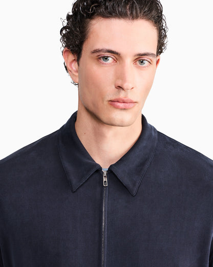Blouson jacket regular fit in washed cupro-blend pique