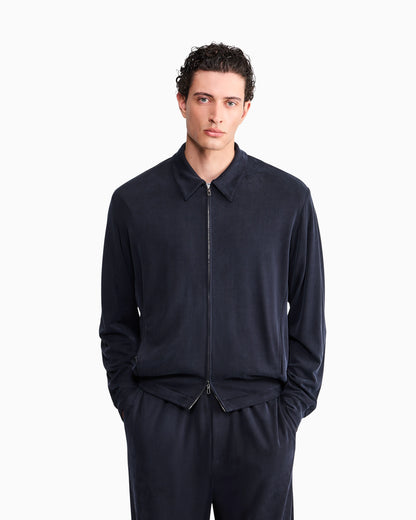Blouson jacket regular fit in washed cupro-blend pique