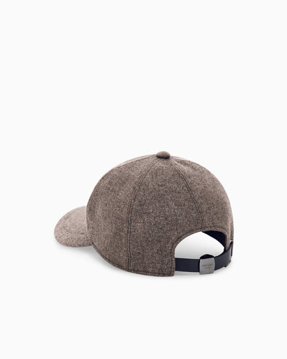 Baseball hat in wool and cashmere with leather details