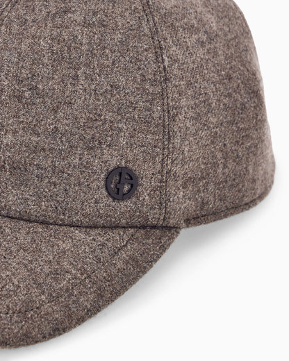 Baseball hat in wool and cashmere with leather details