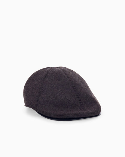 Flat cap in wool and cashmere with leather details
