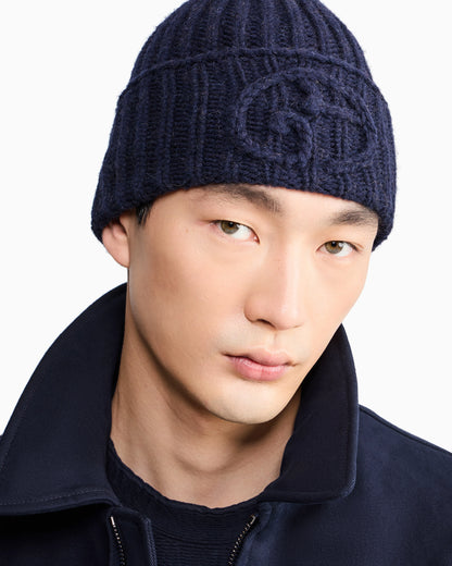 Beanie hat in ribbed camel wool
