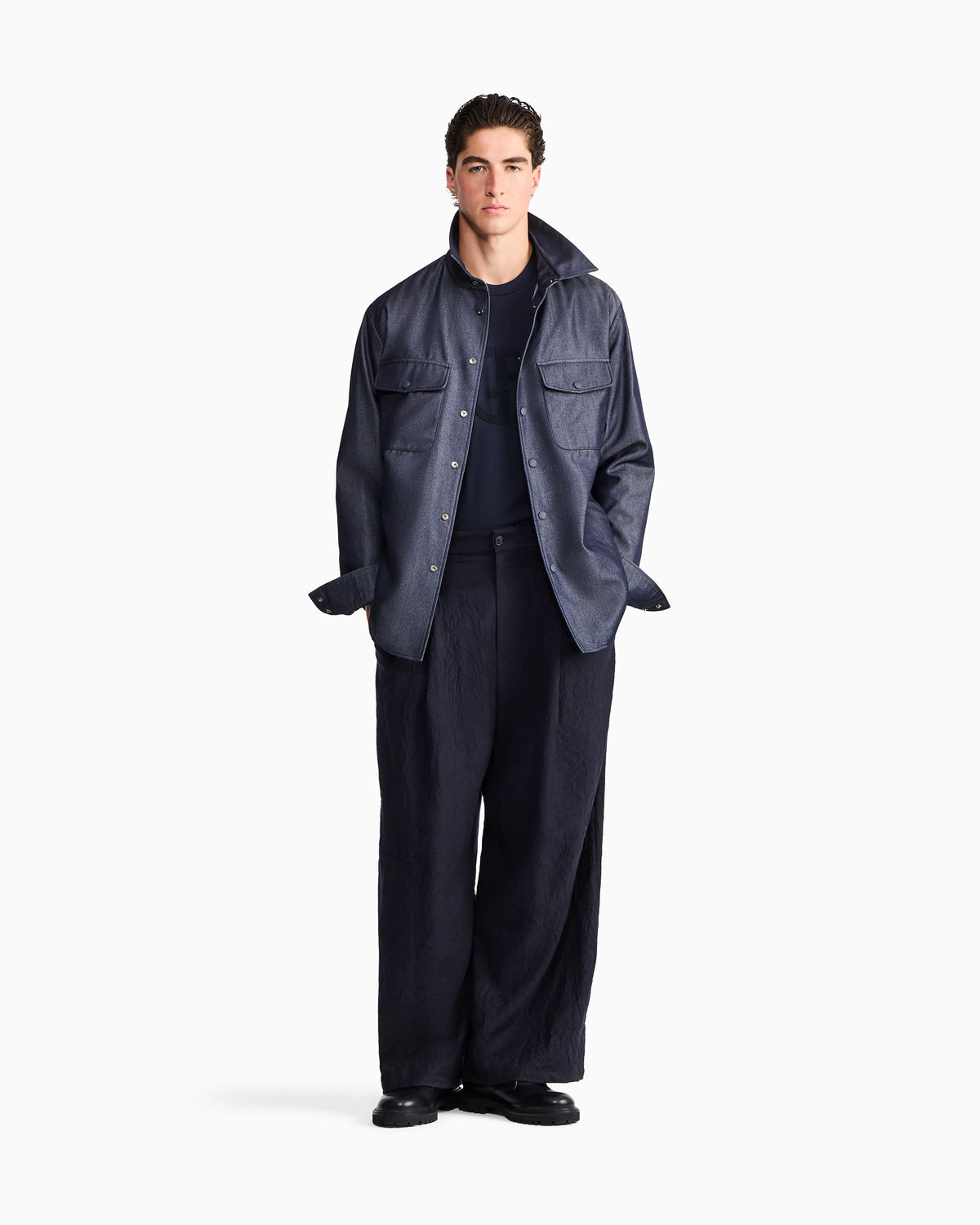 Blouson jacket oversized in silk blend denim twill