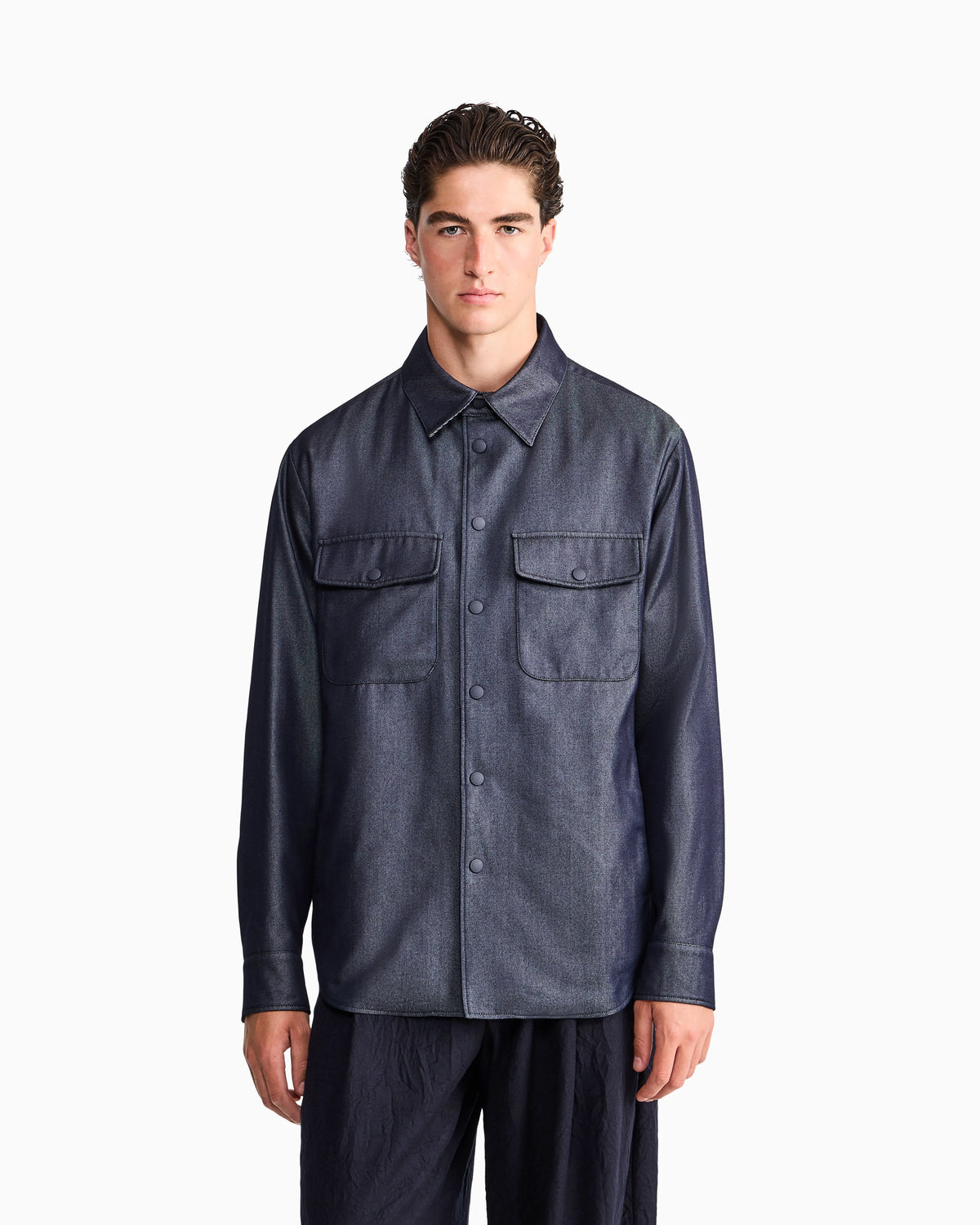 Blouson jacket oversized in silk blend denim twill