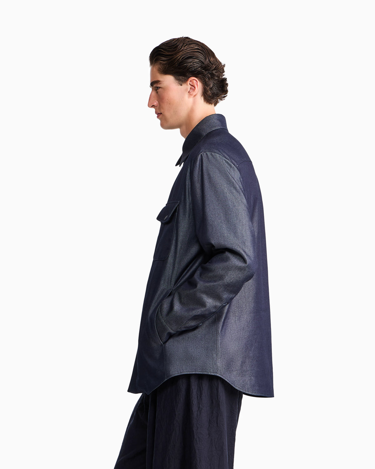 Blouson jacket oversized in silk blend denim twill