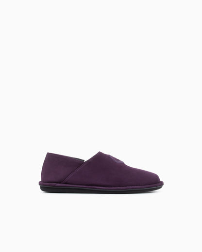 Slippers in suede with leather lining and a rubber sole