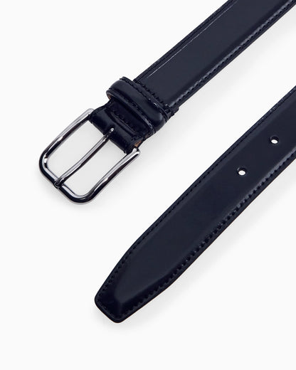 Tongue belt in brushed split leather with transfer coating
