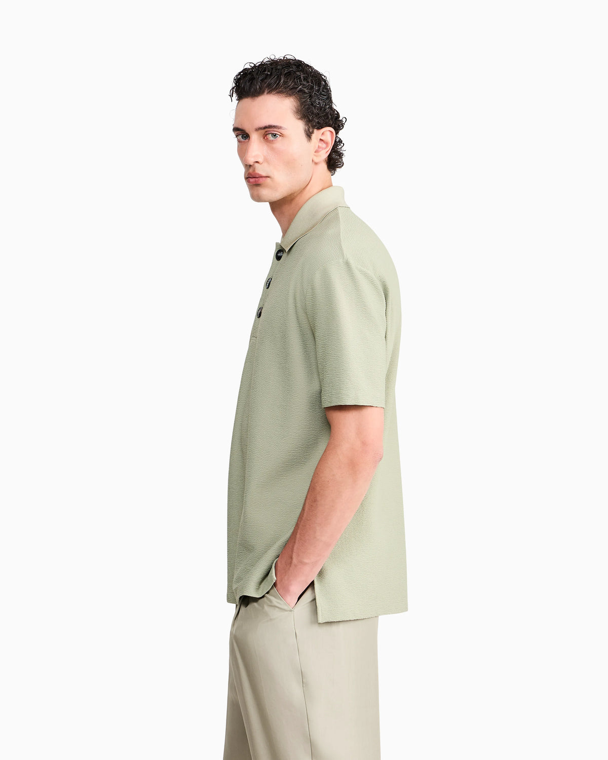Polo shirt regular fit in technical seersucker