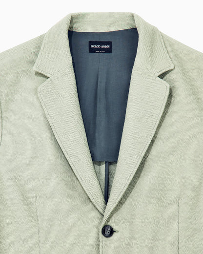 Single-breasted jacket in technical seersucker jersey with patch pockets