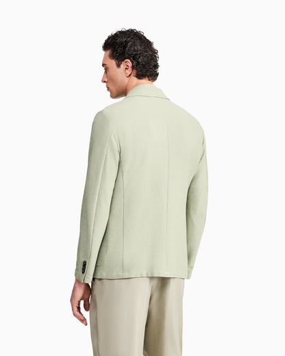 Single-breasted jacket in technical seersucker jersey with patch pockets