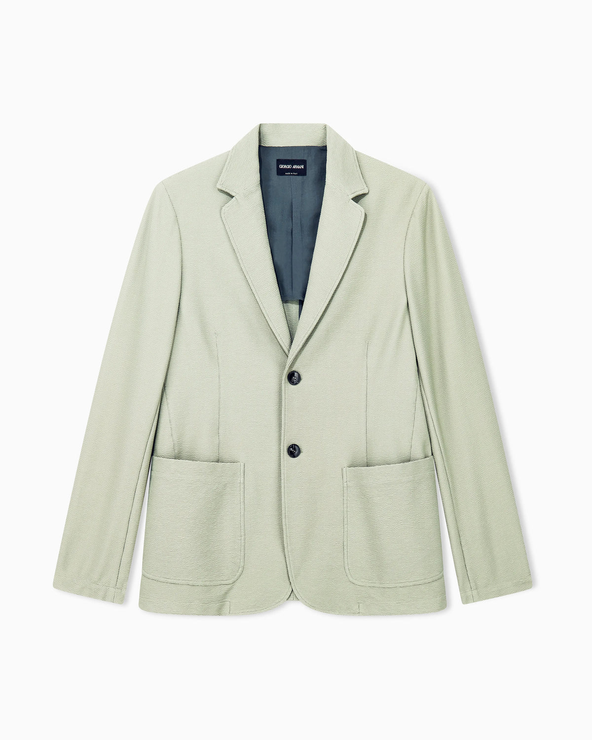 Single-breasted jacket in technical seersucker jersey with patch pockets