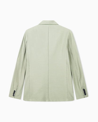 Single-breasted jacket in technical seersucker jersey with patch pockets