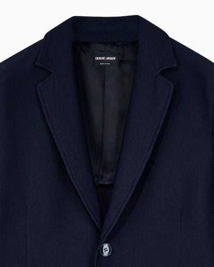 Single-breasted jacket in technical seersucker jersey with patch pockets