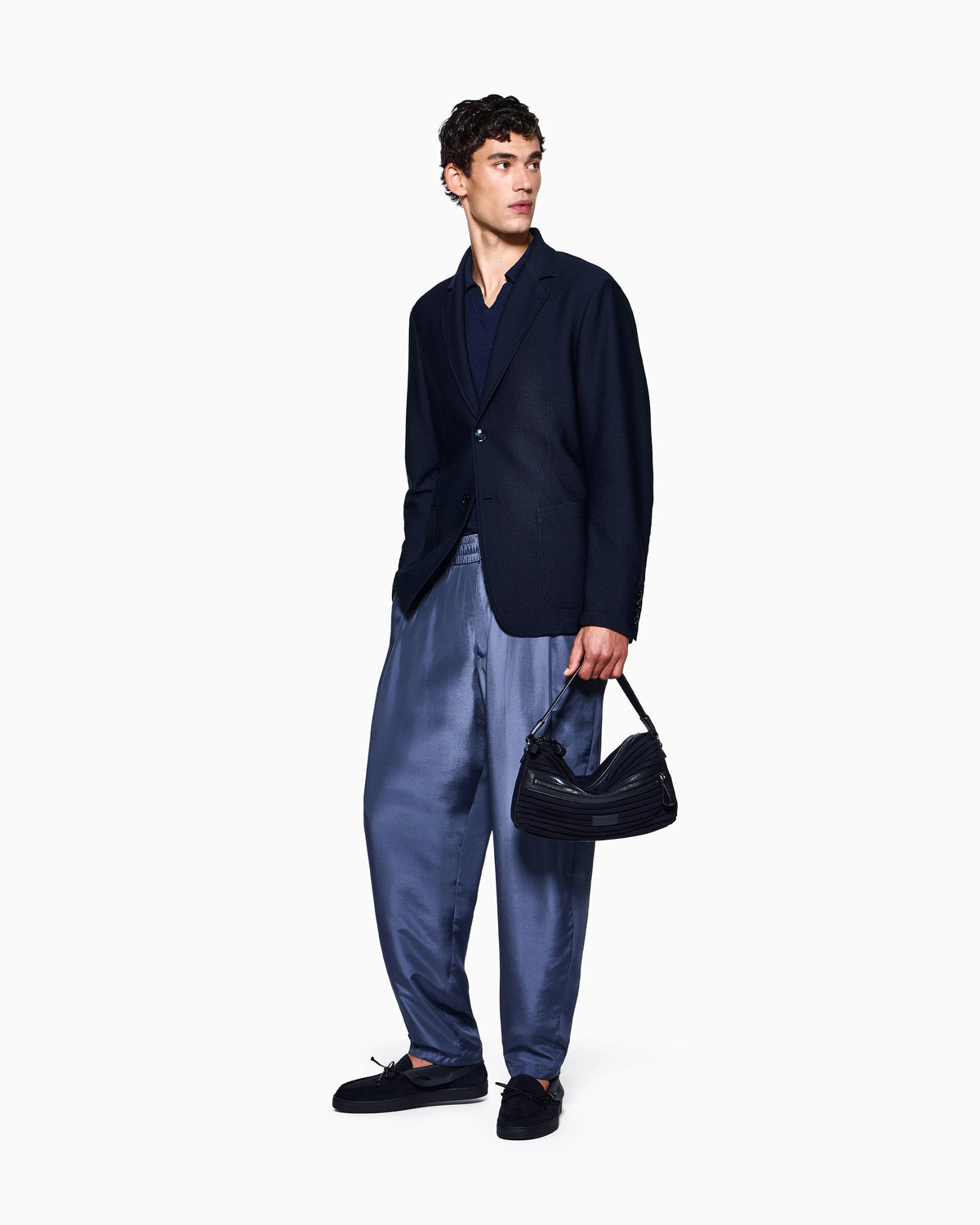 Single-breasted jacket in technical seersucker jersey with patch pockets