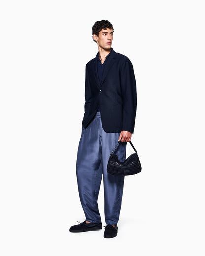 Single-breasted jacket in technical seersucker jersey with patch pockets