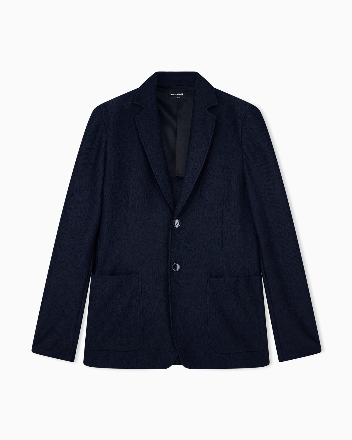 Single-breasted jacket in technical seersucker jersey with patch pockets