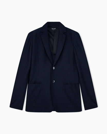 Single-breasted jacket in technical seersucker jersey with patch pockets
