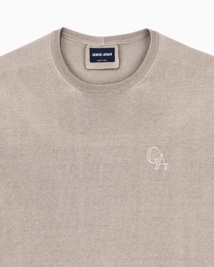 Sweater slim fit in plain knit silk and cotton