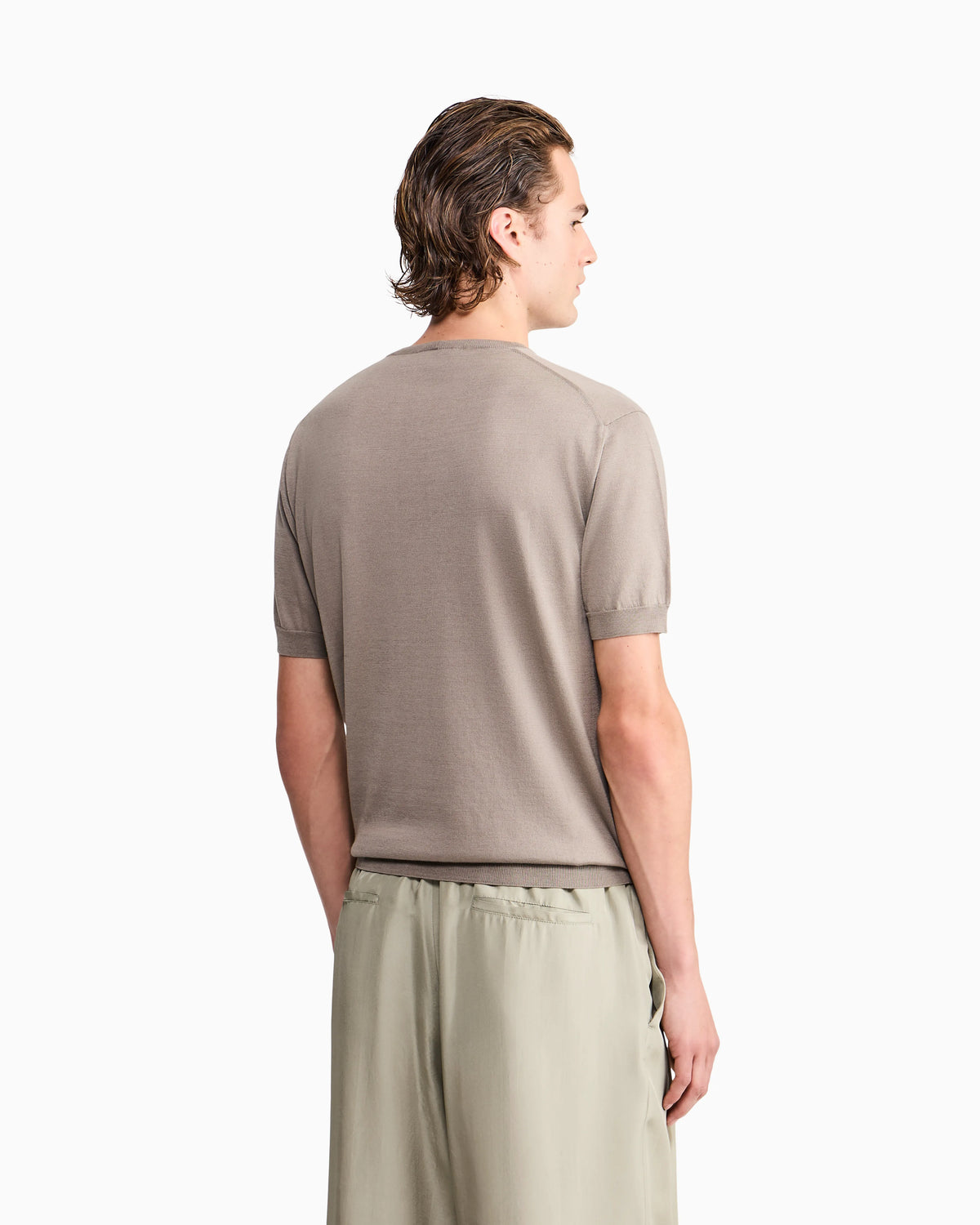 Sweater slim fit in plain knit silk and cotton