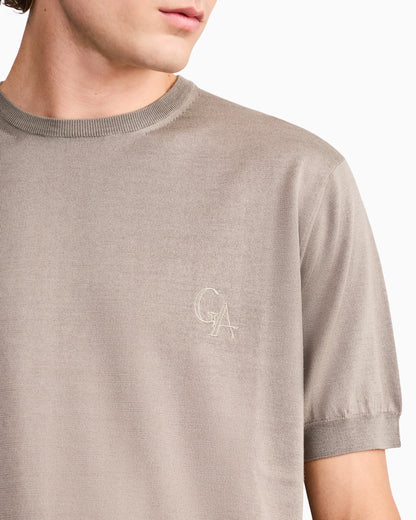 Sweater slim fit in plain knit silk and cotton