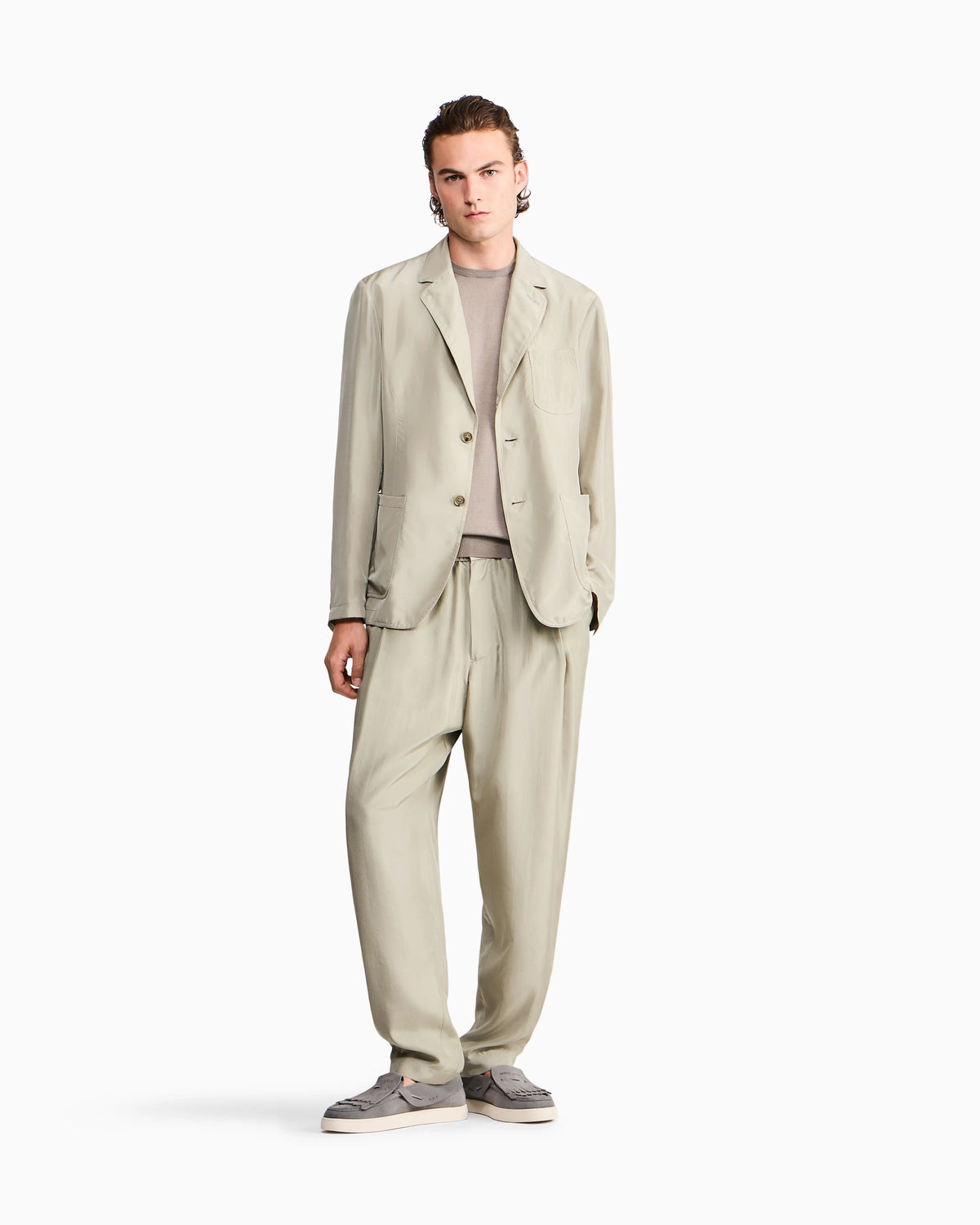 Sweater slim fit in plain knit silk and cotton