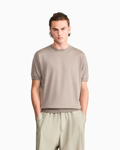 Sweater slim fit in plain knit silk and cotton