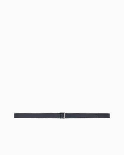 Smooth leather belt with a double rectangular metal loop