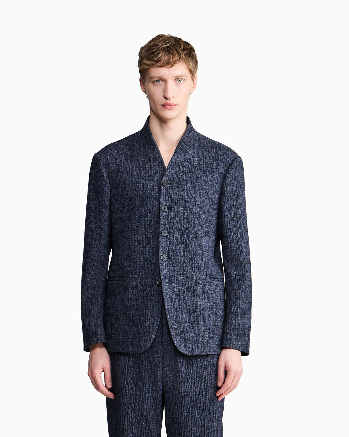 Blazer regular fit denim-effect froissé wool silk cashmere