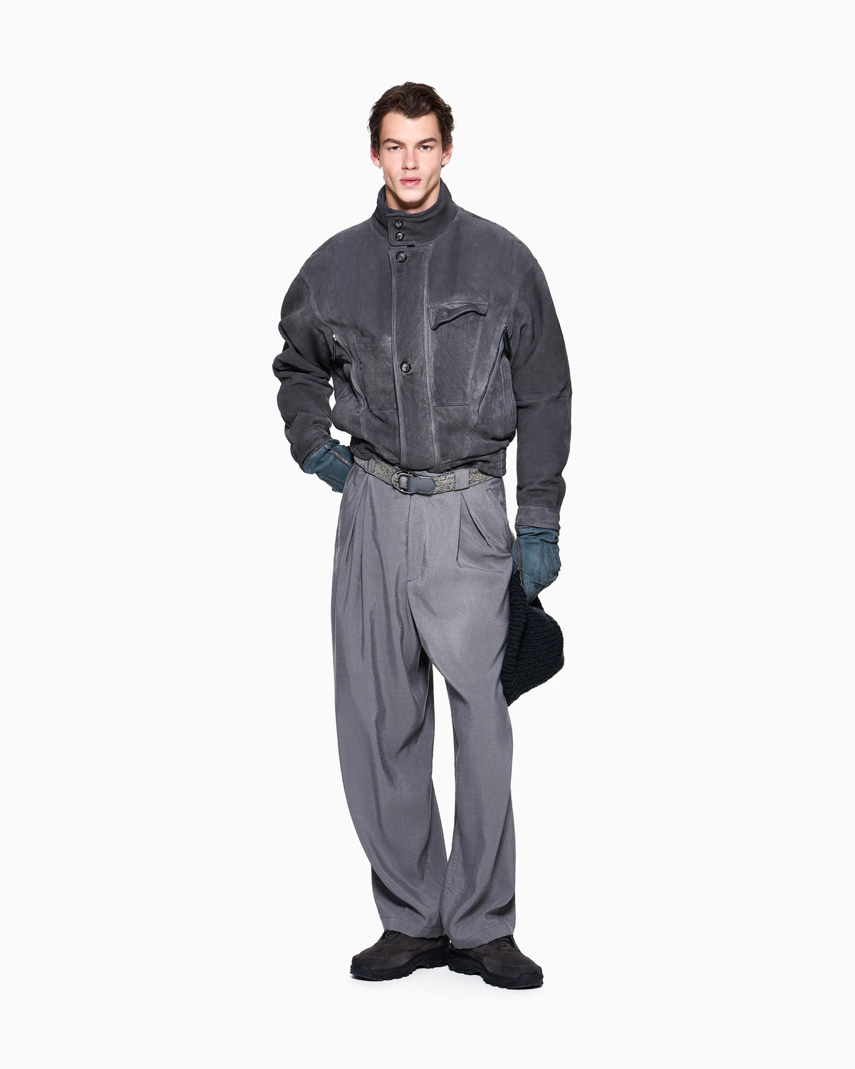 Oversized fit blouson jacket in leather with padding