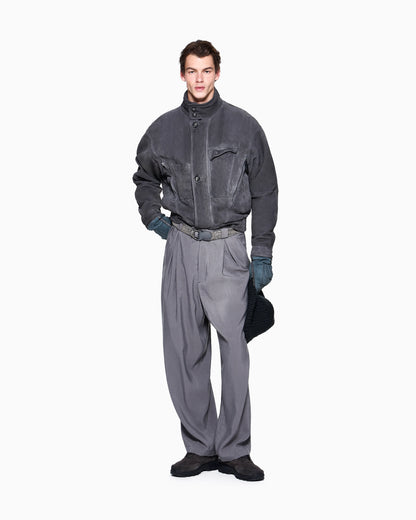Oversized fit blouson jacket in leather with padding