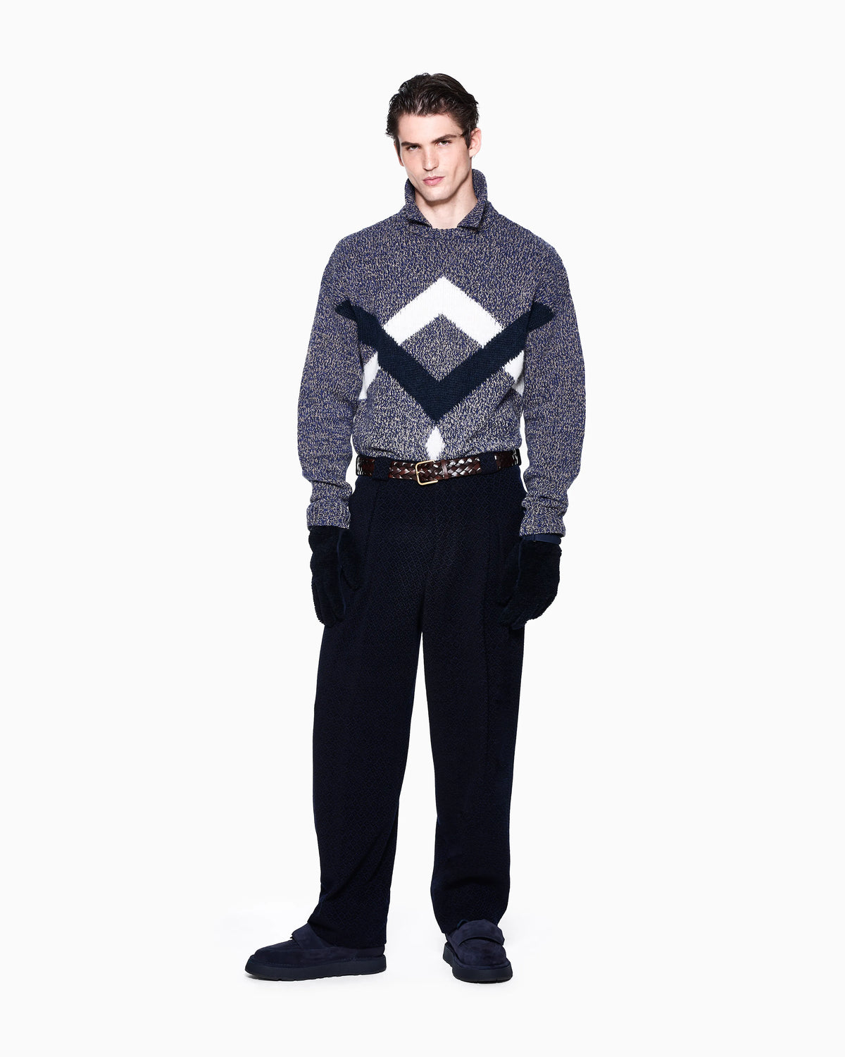 Sweater oversized intarsia in alpaca and virgin wool