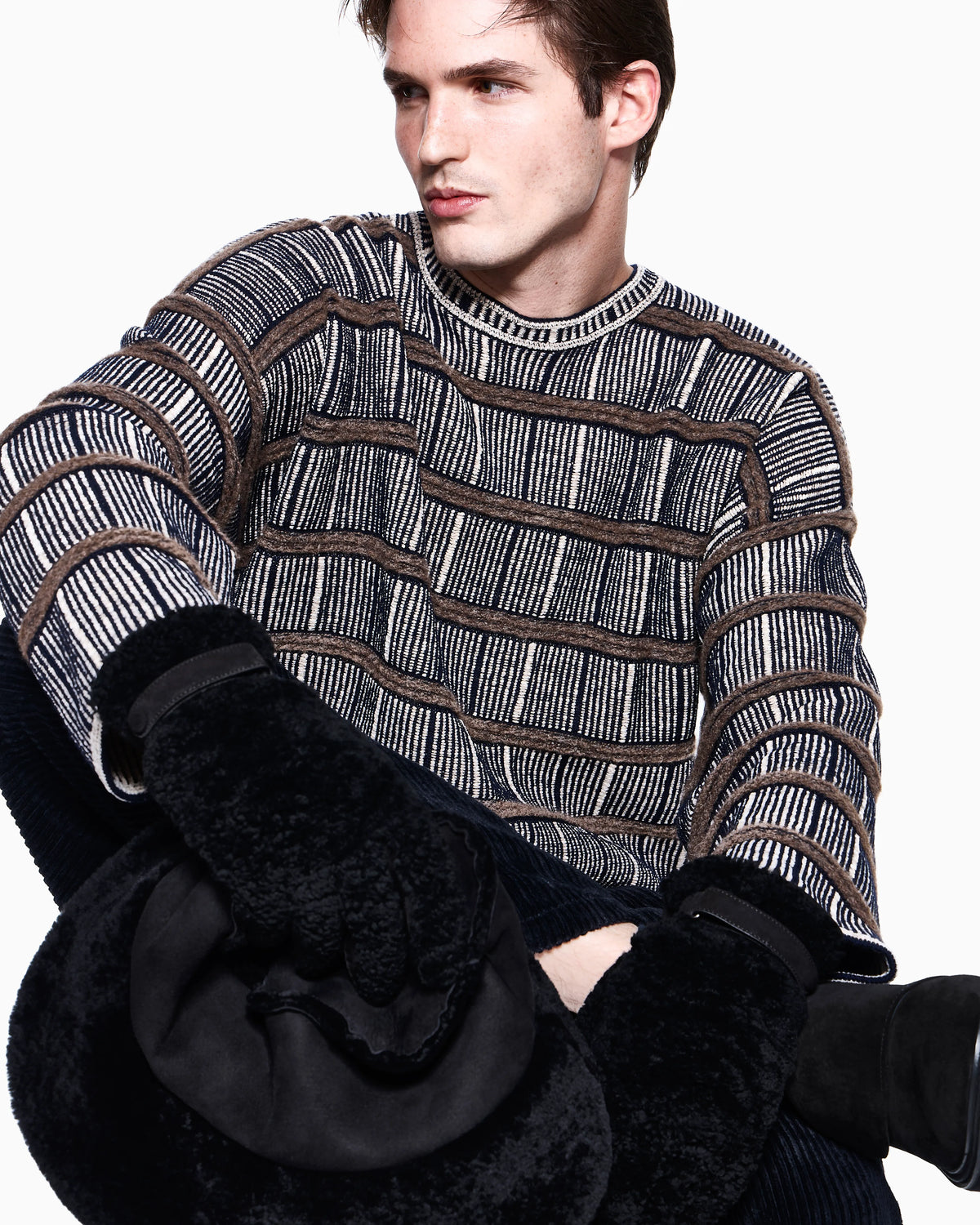 Sweater oversized ribbed silk and virgin wool blend