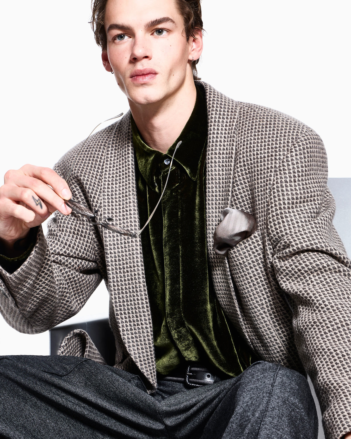 Blazer Heritage oversized cashmere wool micro jacquard knit