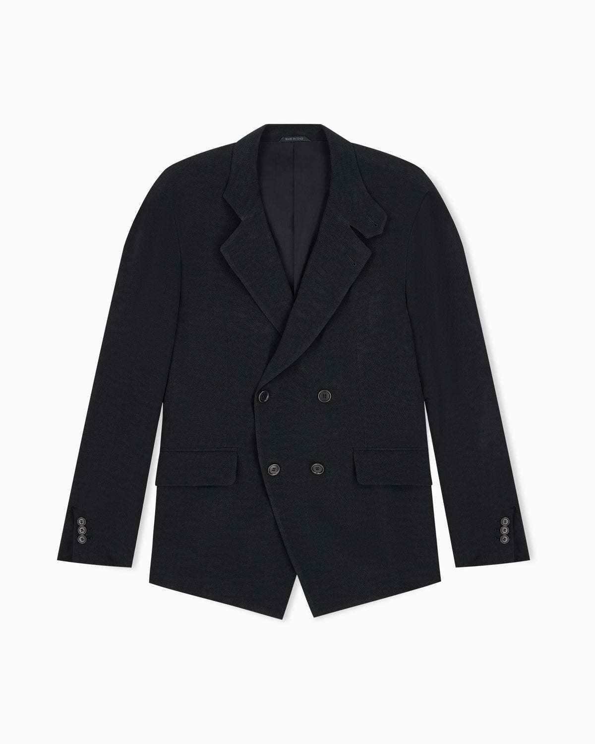 Double-breasted jacket in cupro with a wavy bleached finish