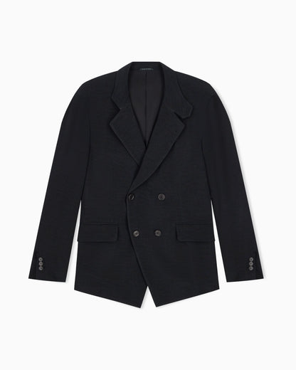Double-breasted jacket in cupro with a wavy bleached finish